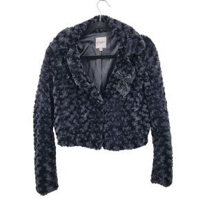 Candies XS Vegan Faux Fur Black Formal Cropped Jacket Bolero Evening‎ Pockets